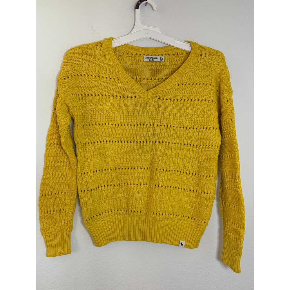 Abercrombie Kids Girls Mustard Yellow V-Neck Pointelle Knit Sweater Size 13/14
